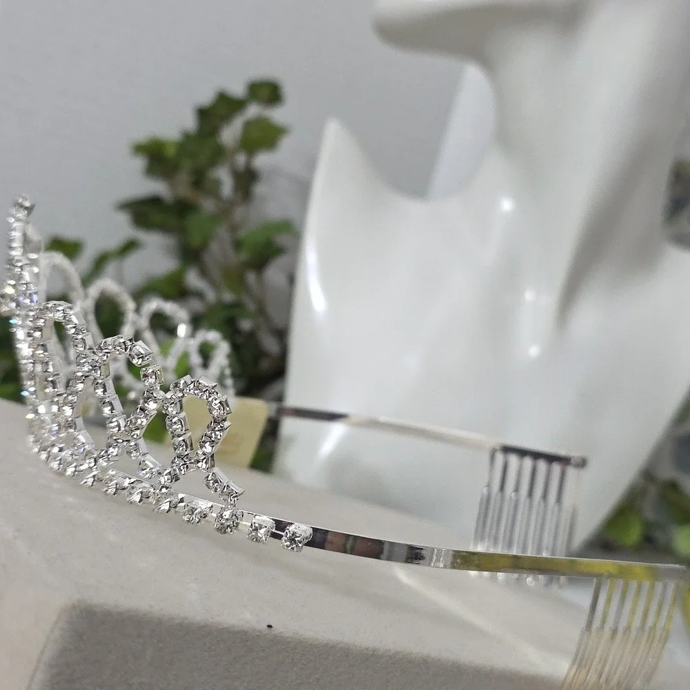Silver Clear Rhinestone Sweet 16 Tiara with Side Combs